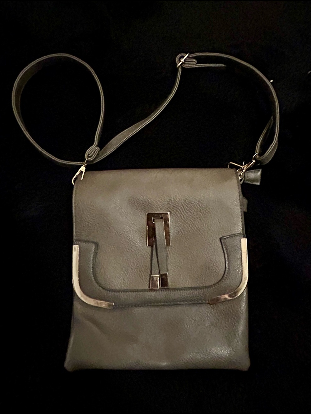 Gray Crossbody Bag with Gold Accents